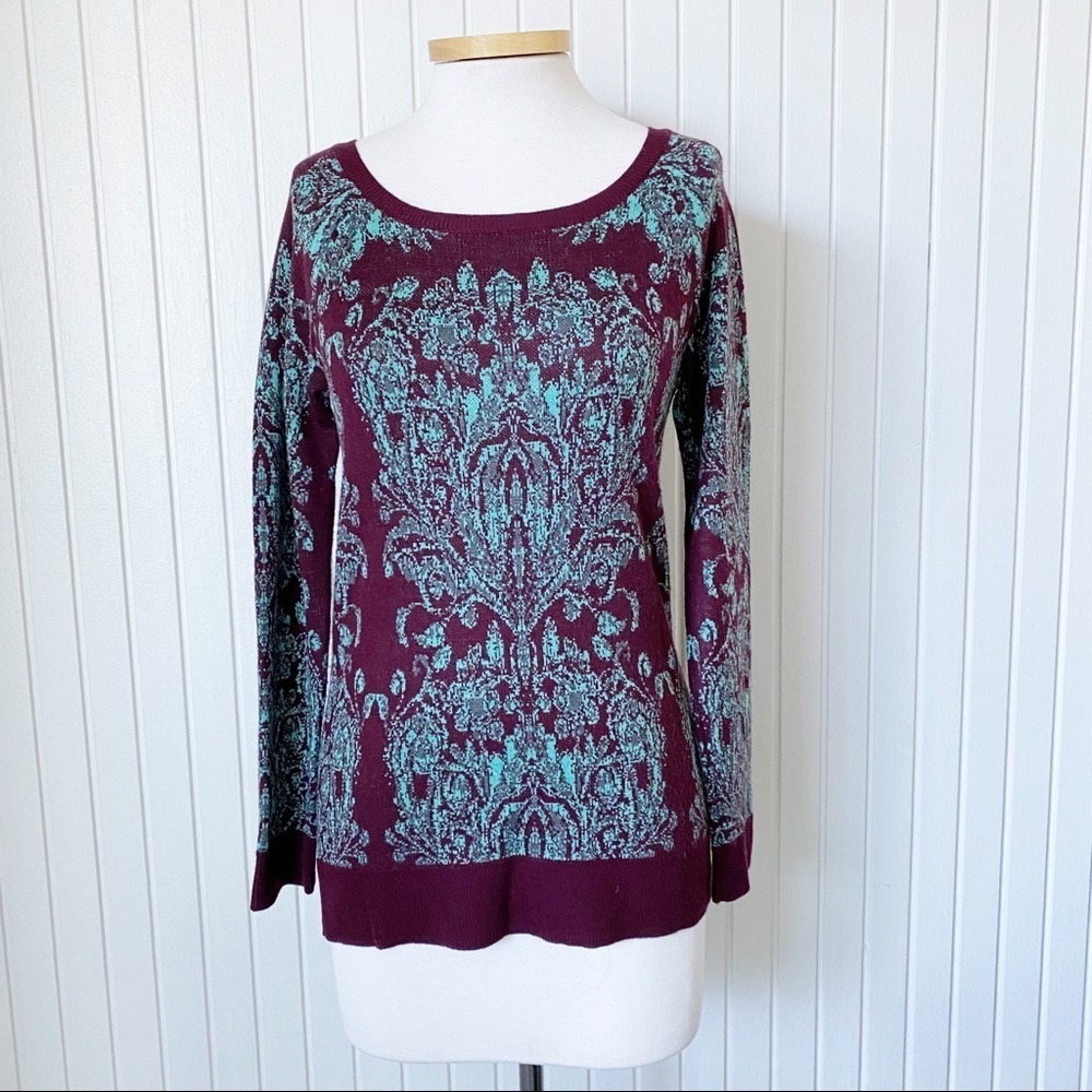 The Limited Maroon Red Turquoise Sea Green Long Sleeve Sweater Size XS